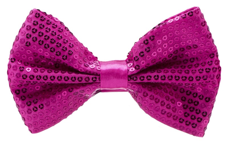 Man of Men Sequin Bow Ties for Men - Pre-tied Adjustable Length Bowtie, Many Colors to Choose From (Hot Pink) - Image 1